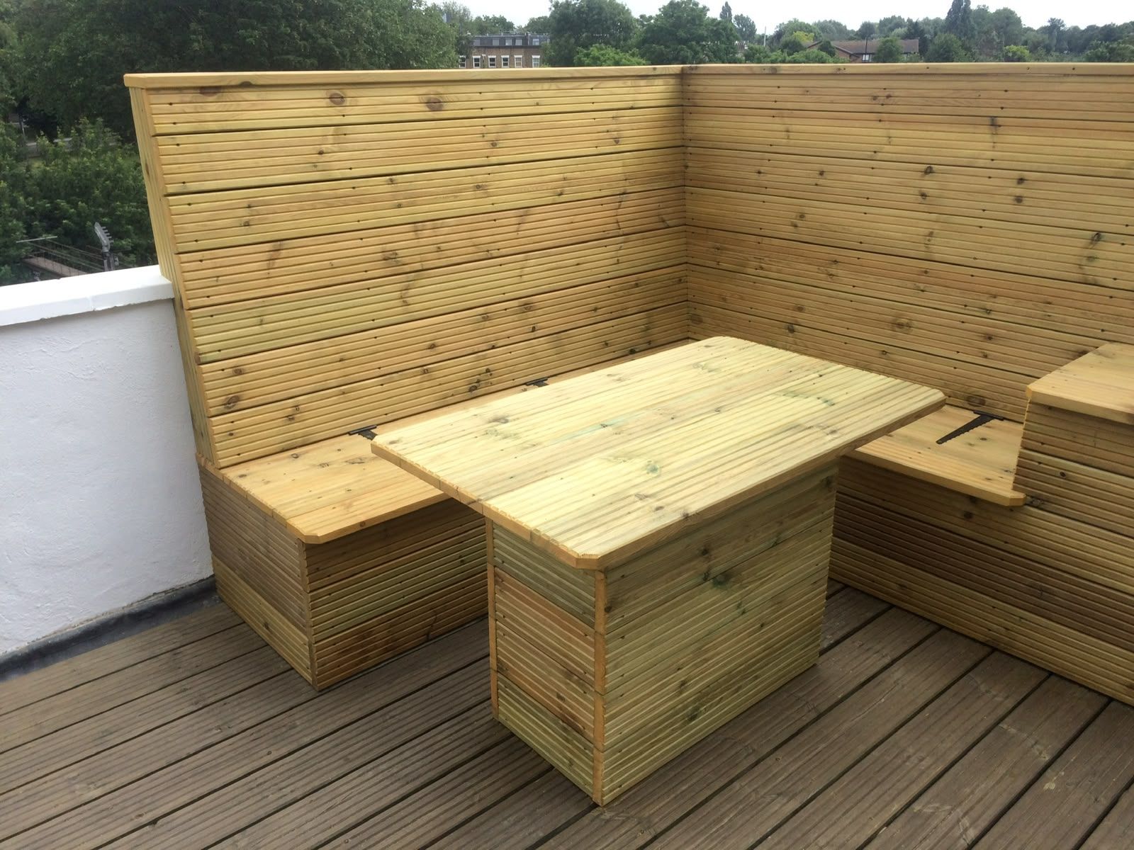 Roof terrace decking and bench seating built by PJ Joinery